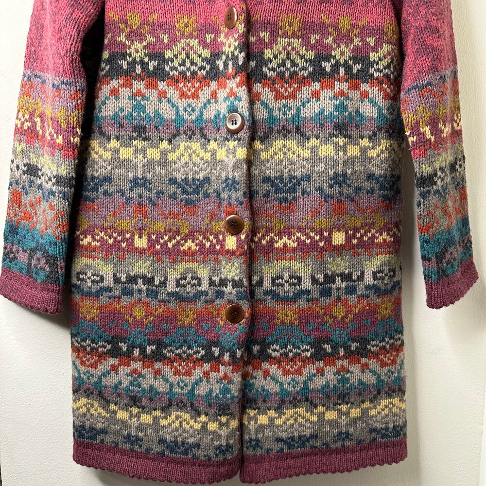 Sundance Long Maroon Multi-Color Patterned Cardigan Coat - Picture 7 of 10